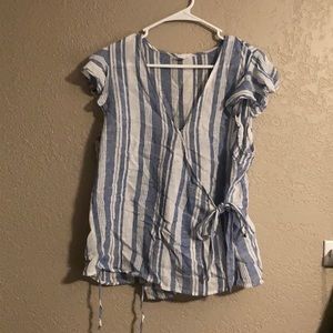 Blue and white wrap blouse size large
